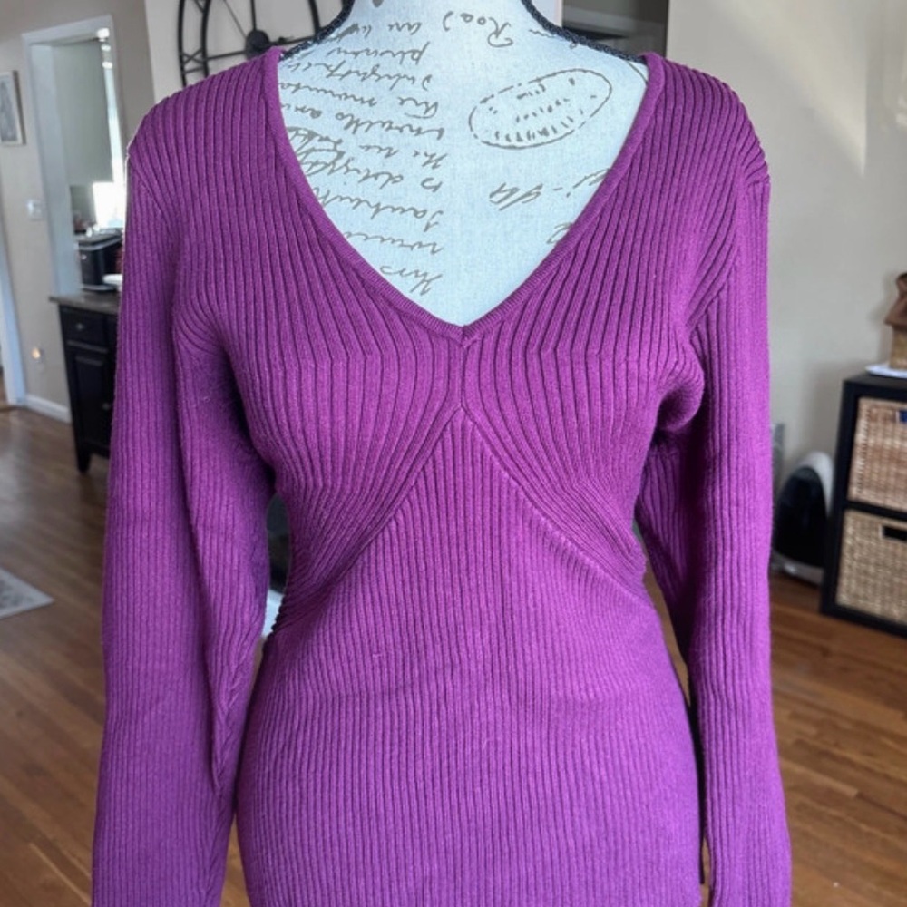Sofia by Sofia Vergara V-Neck Sweater - Magenta